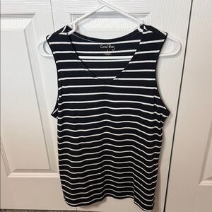 Coral Bay Black and White Striped V-Neck Tank Top Sz Sm